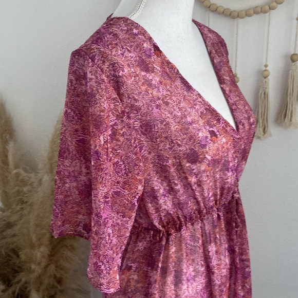 Boutique sheer ruffle v neck midi maxi dress burgundy purple pink Amazon medium - Picture 9 of 16